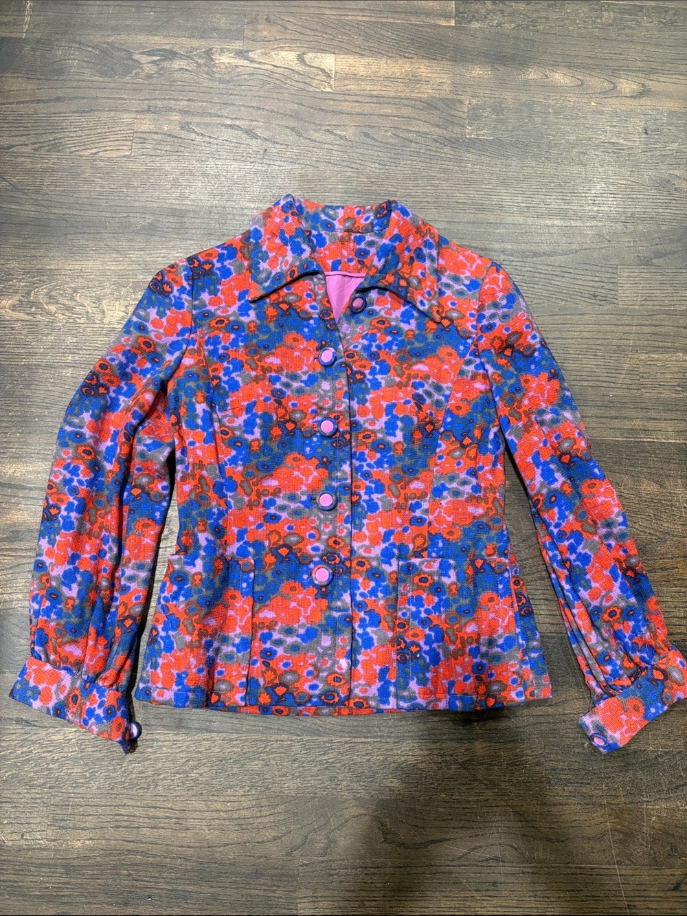 Vibrant Floral 70’s Button-Up Jacket in Red, Purple & Blue